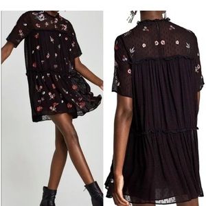 Zara Black Embroidered Mesh
